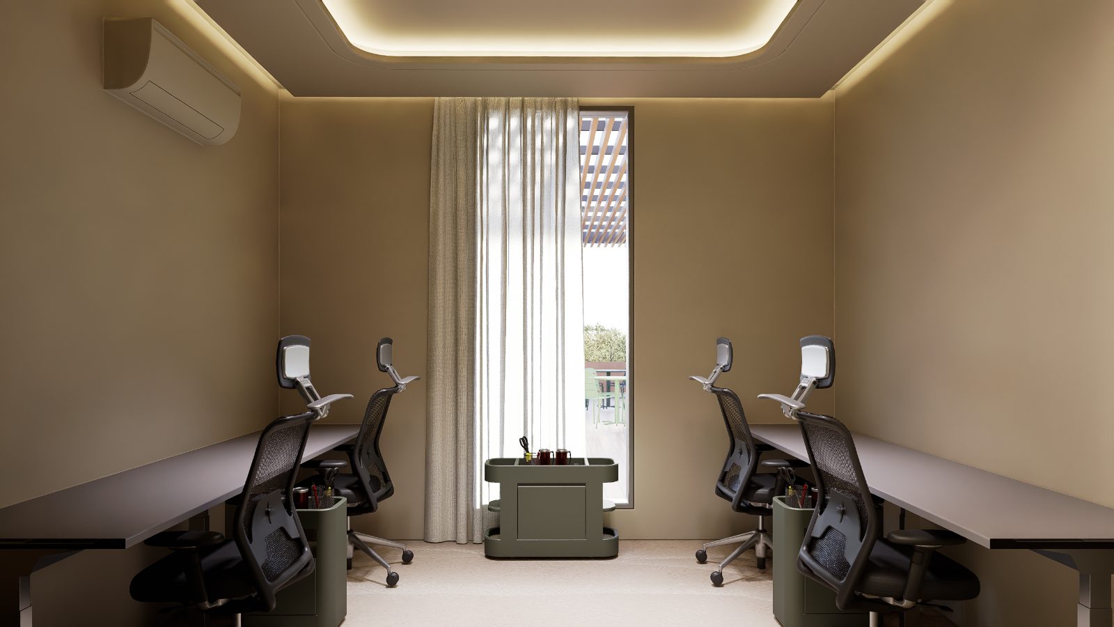 A private office at Argil in Pererenan, with desks for a small team