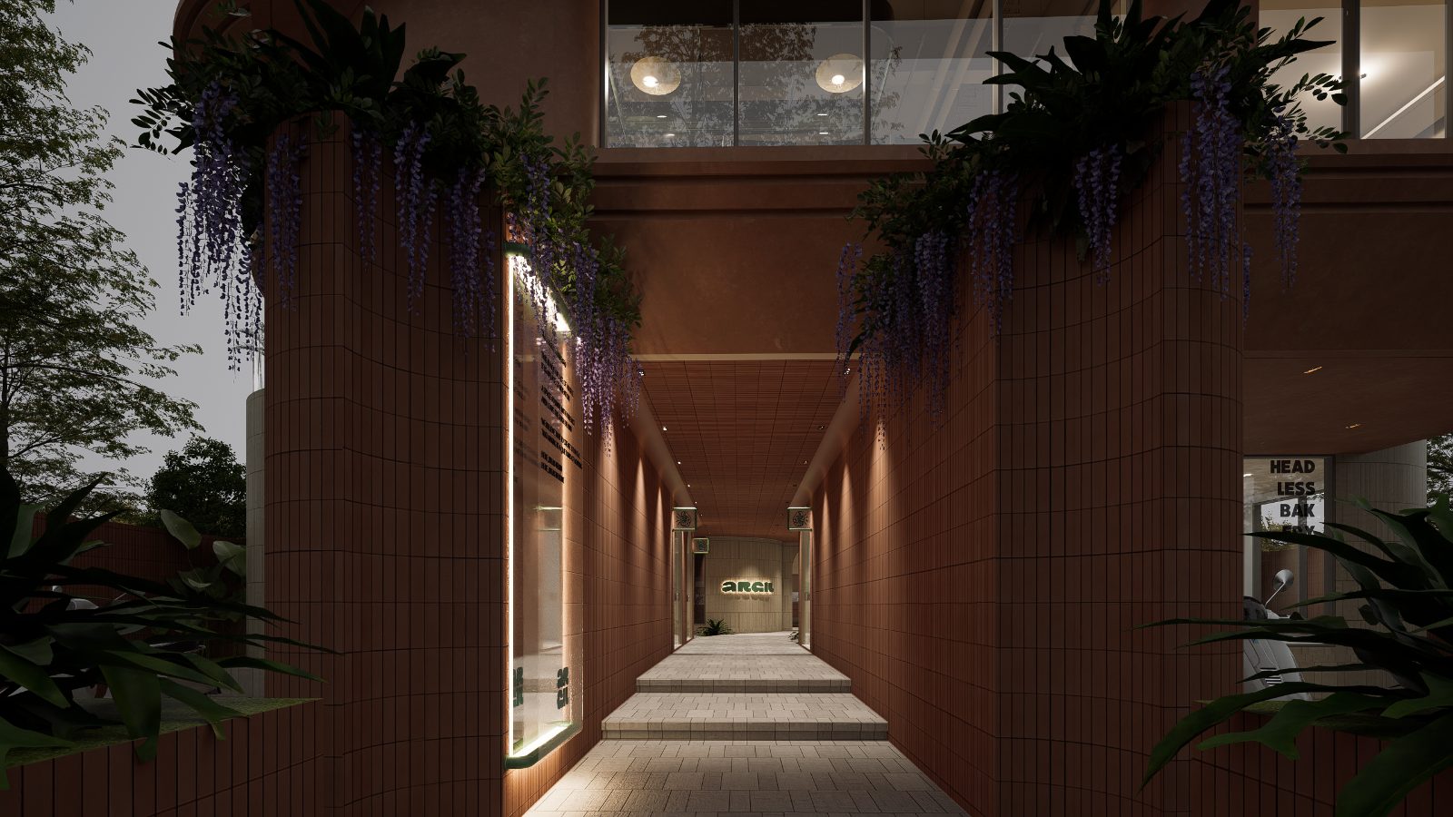 The entrance to Argil on Jl. Munduk Kedungu in Pererenan, Bali, with the signed doorway and scooter parking out front