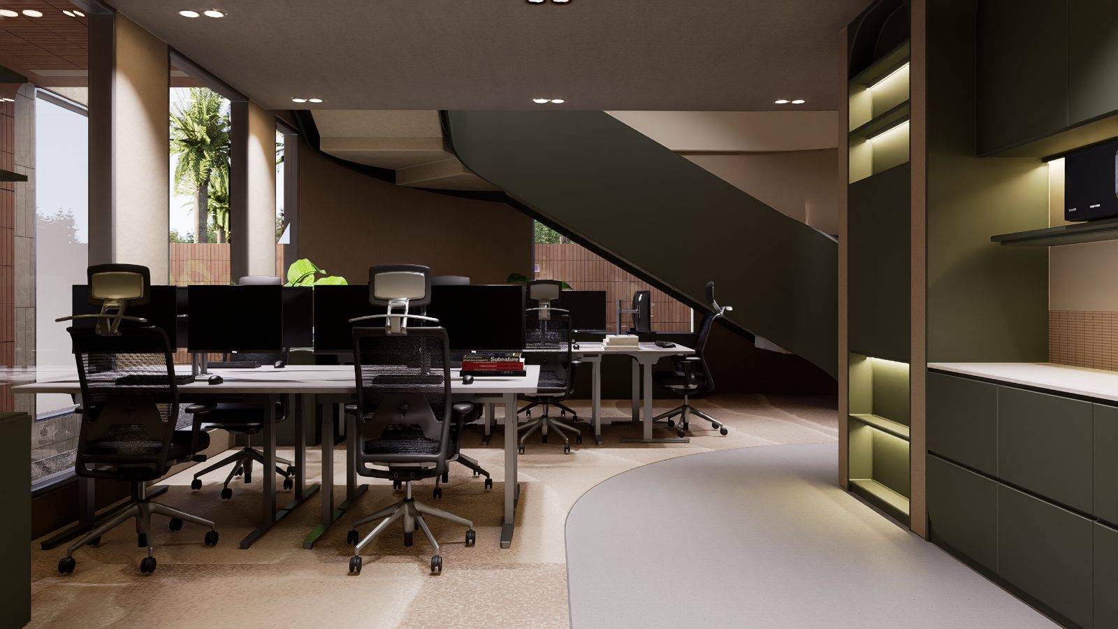 The member lounge at Argil in Pererenan, with sofas, plants and a long communal table